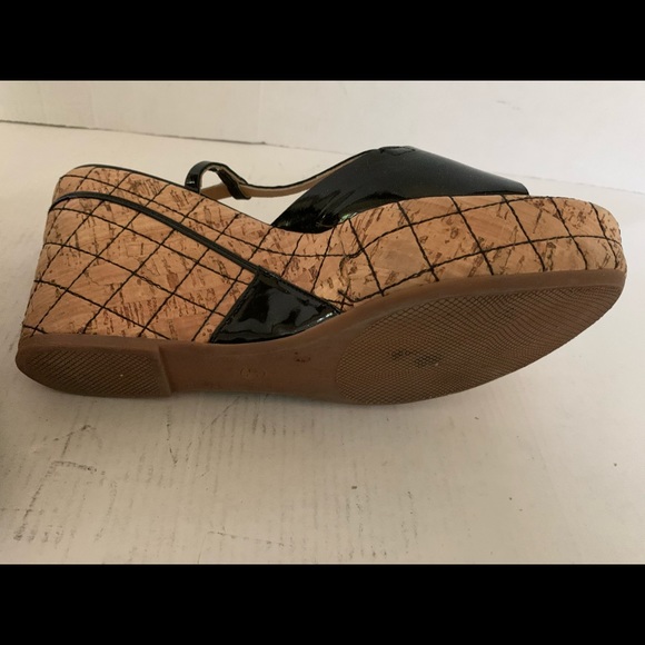 Black patent leather sandals slingback open toe lightweight platform wedges US10 - Picture 8 of 9